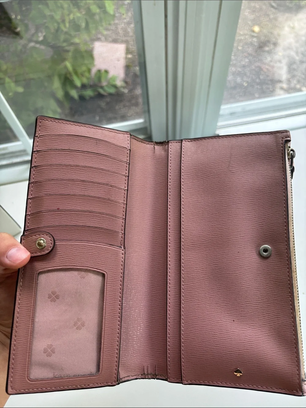 kate spade Pink Leather Wristlet Clutch with Brown Trim